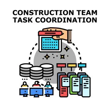 Construction project team task coordination planning Stock Illustration