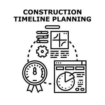 Construction project timeline planning and management concept Stock Illustration