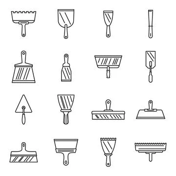 Construction putty knife icons set, outline style Stock Illustration