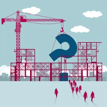 Construction question mark.A group of businessmen walked to the building site. Stock Illustration