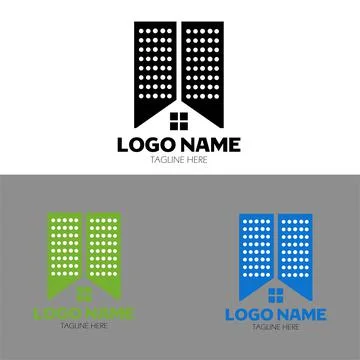Construction real state Black green and blue color logo abstract vector  design Stock Illustration