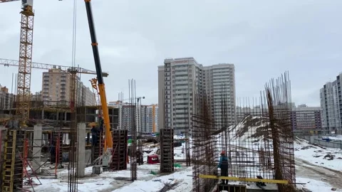 Construction rear with workers and cranes. Stock Footage 150296832