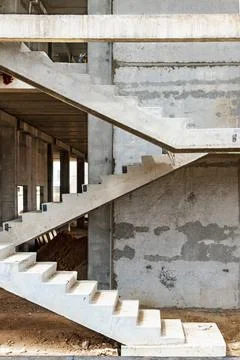 Construction of a reinforced concrete building. Elements of a concrete house. Foto stock