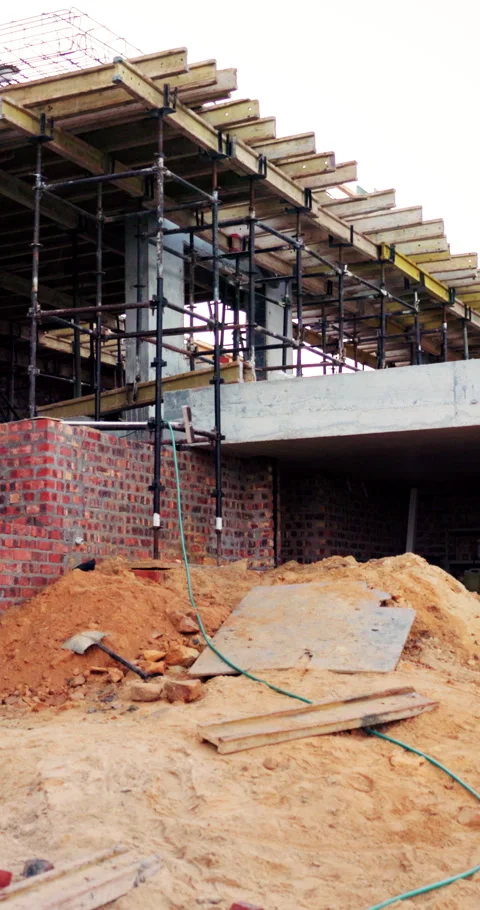 Construction, remodel or building with scaffolding, empty site or improvement of Stock Footage 336222195