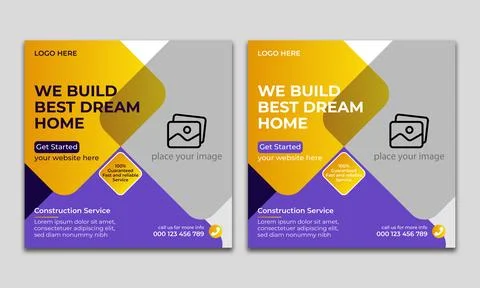 Construction renovation flyer and web banner or social media post amp template Stock Illustration