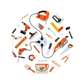 Construction repair tools in circle composition. Vector illustration. Stock Illustration