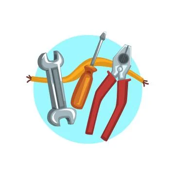 Construction repair tools icon, pliers, screwdriver and a wrench cartoon vector Stock Illustration
