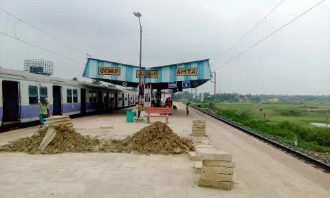 Construction Repair Work In Progress at railway station platform. Amta railwa Stock Photos