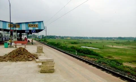 Construction Repair Work In Progress at railway station platform. Amta railwa Stock Photos