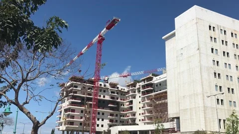 Construction of a residential building. Construction crane . Stock Footage 171622064