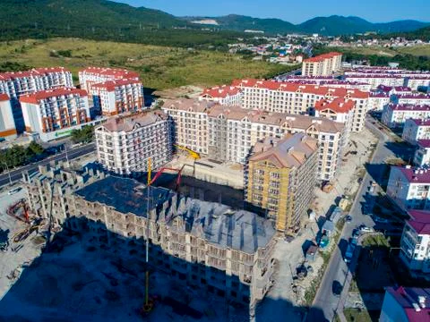 Construction of a residential complex. bird's-eye view. Stock Photos