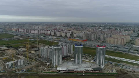 Construction of a residential complex in the city Stock-Footage 93580292