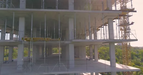 Construction of a residential complex. Construction of a multi-storey Stock Footage 166637898