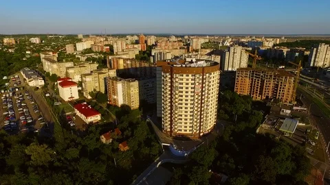Construction of residential complex. Exterior of new apartment buildings. Quiet Stock-Footage 105264666