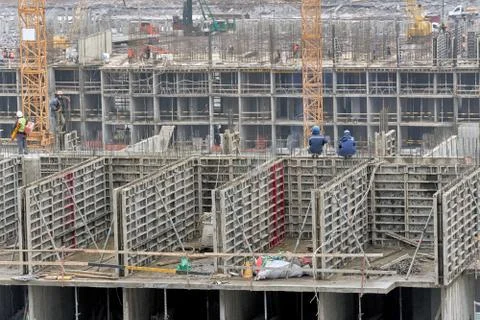 Construction of residential complex. Major construction of the building Stock-Fotos