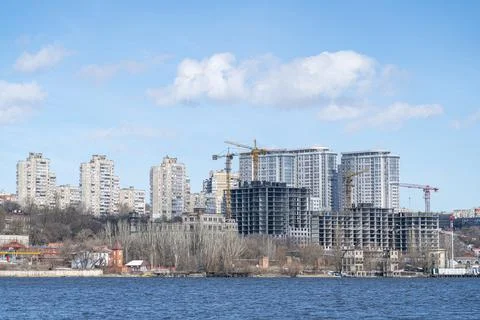 Construction of a residential complex on the shore Stock-Fotos