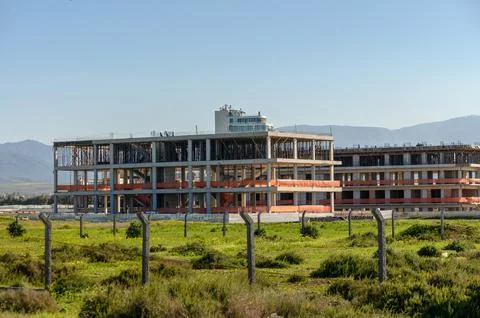 Construction of a residential complex in winter in Cyprus 1 Stock Photos