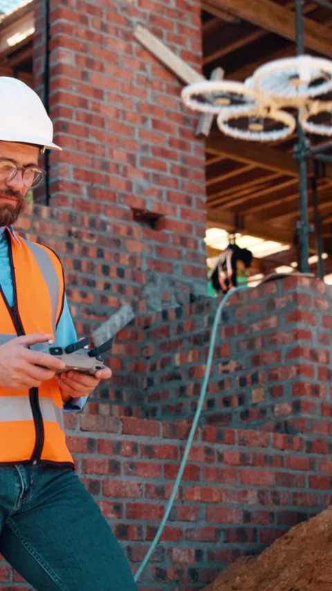 Construction, review or engineer on site with drone, structure or progress track Stock Footage 336186741
