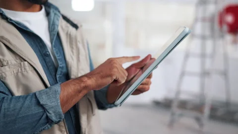 Construction, review or hands on site with tablet, task agenda or inspection Stock Footage 341548211