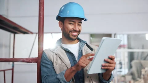 Construction, review or man on site with tablet, task agenda or inspection Stock Footage 341547960