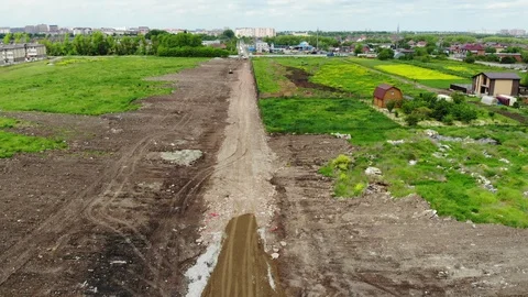 Construction of the road from the air. Aerial view of the building road. Stock Footage 111527313