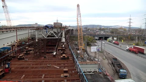 Construction of a road bridge on timelapse Stock Footage 160363874