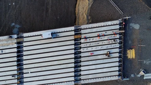 Construction of a road junction, aerial shoot, top view. Stock Footage 99980147