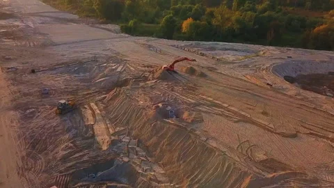 Construction of a road junction with a bridge over the road outside the city Stock Footage 248085559