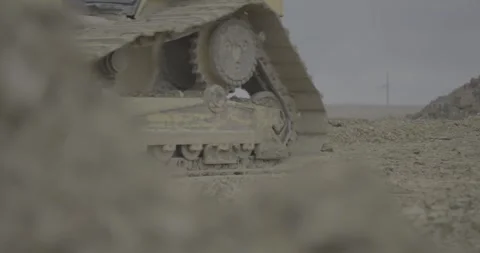 Construction, road machinery, crawler tractor, levels sand, soil, earth Stock Footage 305641172