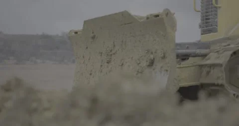 Construction, road machinery, crawler tractor, levels sand, soil, earth Stock Footage 305641192
