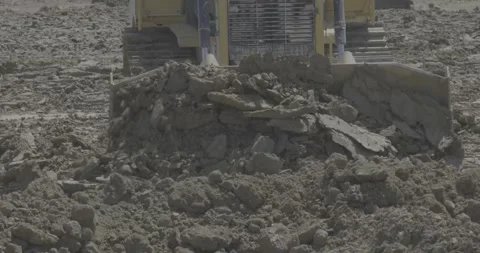 Construction, road machinery, crawler tractor, levels sand, soil, earth Stock Footage 305641450