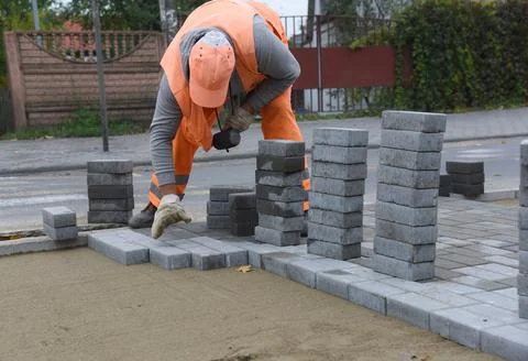 Construction of a road for pedestrians. Stock Photos