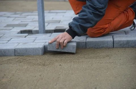 Construction of a road for pedestrians. Stock Photos