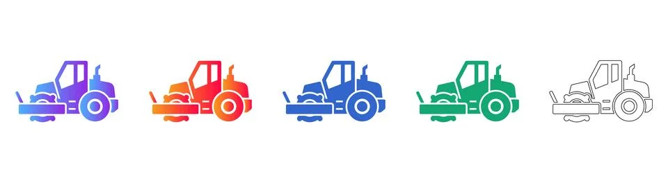 Construction Road Roller Icon Set 库存插图