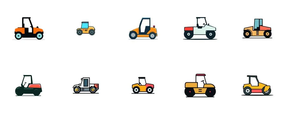Construction Road Rollers Collection Stock Illustration