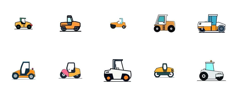 Construction Road Rollers Variety Stock Illustration