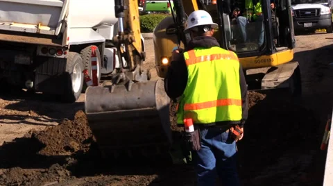 Construction, road widening, bucket leveling Video stock 37344518