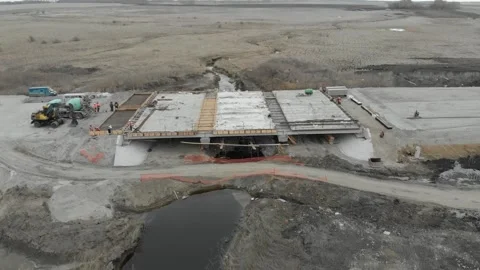 Construction of roads. Aerial drone view Vídeo Stock 322634052