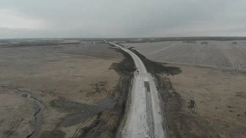 Construction of roads. Aerial drone view Vídeo Stock 322634199