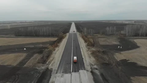 Construction of roads. Aerial drone view Vídeo Stock 322634861