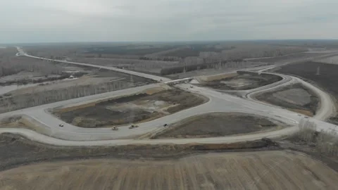 Construction of roads. Aerial drone view Vídeo Stock 322635682