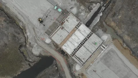 Construction of roads. Aerial drone view Vídeo Stock 322635842