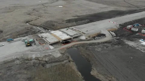 Construction of roads. Aerial drone view Vídeo Stock 322635924