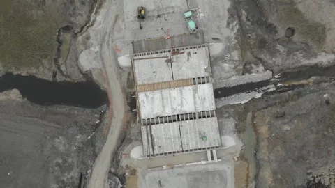 Construction of roads. Aerial drone view Vídeo Stock 322635974