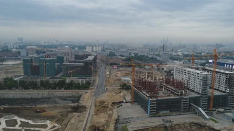 Construction of roads and buildings on the territory of the former factory. Stock Footage 100883019