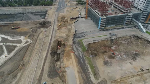 Construction of roads and buildings on the territory of the former factory Stock Footage 100883155