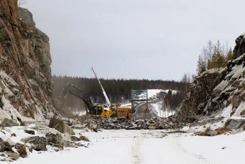 Construction of roads in difficult conditions Stock Photos