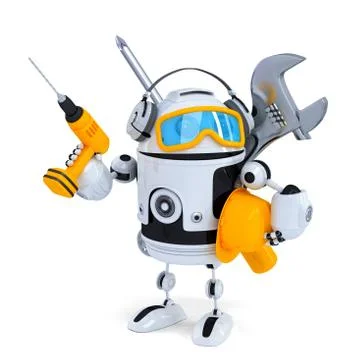 Construction robot with tools. Isolated. Contains clipping path Stock Illustration