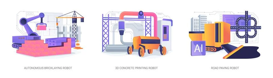 Construction Robots for Site Automation abstract concept vector illustrations. 스톡 일러스트
