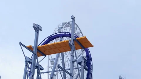 Construction of a roller coaster ride in an amusement Park. Stock Footage 117899653